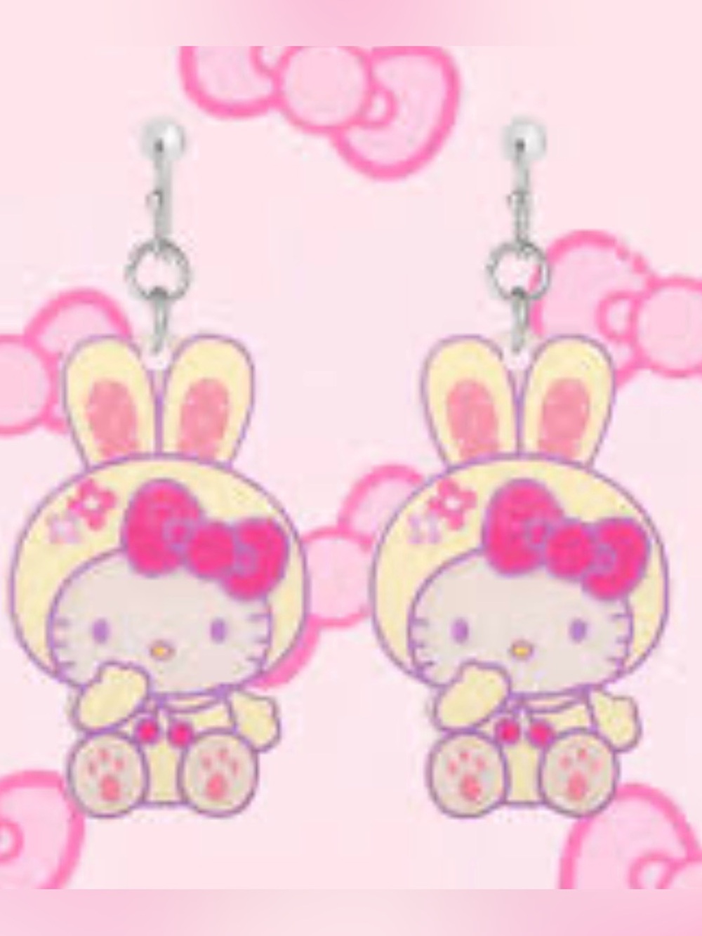 HELLO KITTY AND FRIENDS 🐰 CUTE GLITTERY EASTER BUNNY🐰 DANGLE EARRINGS 🌟NWT🌟